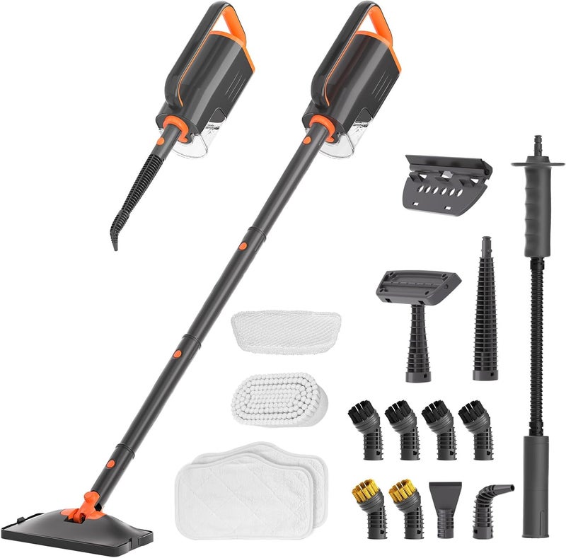 HelpX Steam Mop Cleaner with Detachable Handheld Steamer, 20 in 1 Wired Steam Cleaner with Multiple Accessories, Detachable Water Tank, Microfiber Pads for Floor Tiles Carpet and Grout Cleaning (Grey) - Image 1